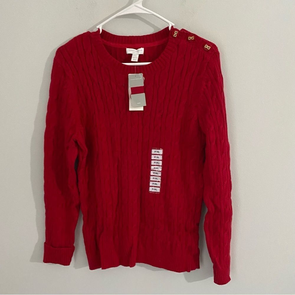 Charter Club Women’s Crew Neck Cable Knit Red Sweater PXL
